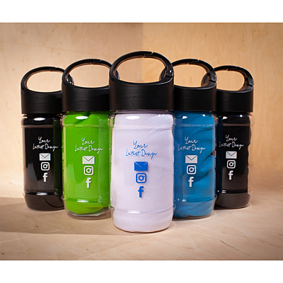 FEEL COOL sports bottle with refreshing towel, blue