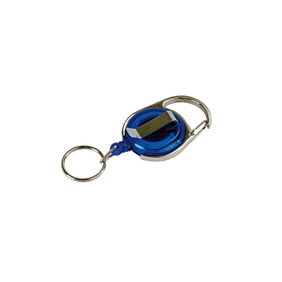 SKI RING skipass tag with clip and carabiner,  blue/silver