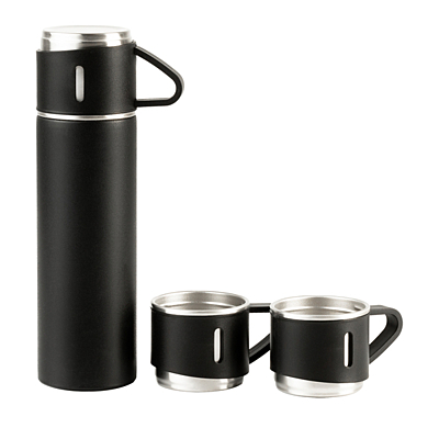 NARVIK set of 500 ml vacuum flask and 3 mugs, black