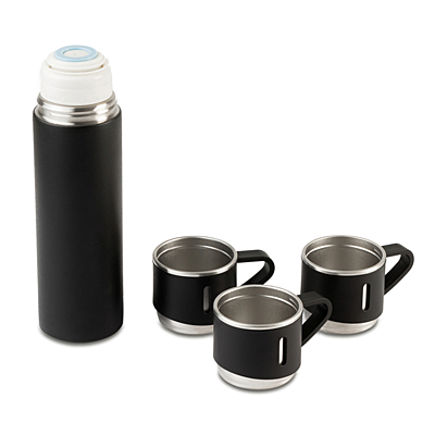 NARVIK set of 500 ml vacuum flask and 3 mugs, black