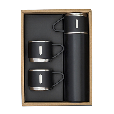ATTU set of vacuum flask 500 ml and 3 mugs, black