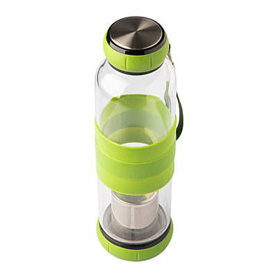SULMONA 550 ml glass bottle with tea infuser, green