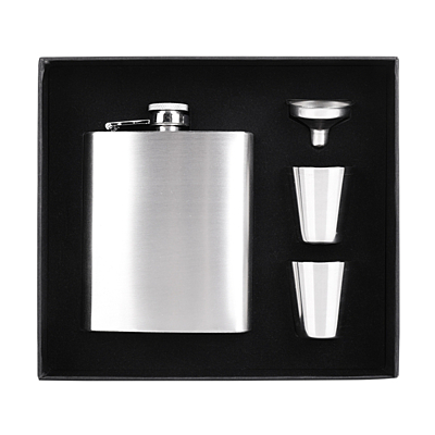 LUCAN hip flask gift set, silver