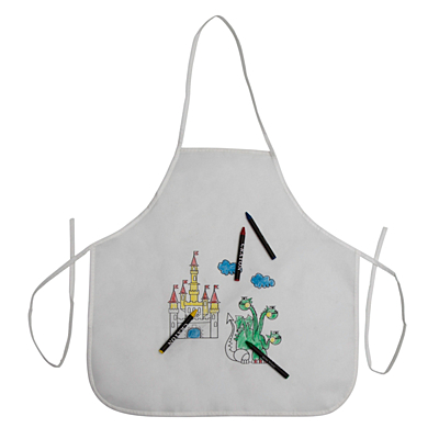 WHITE LINE apron with wax crayons,  white