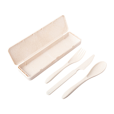 BAMBOO cutlery set in box, beige