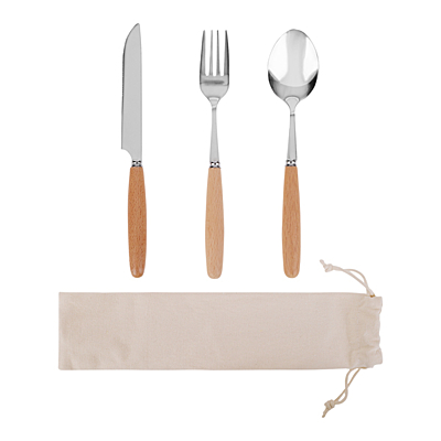NANTES cutlery set in a cotton bag, beige