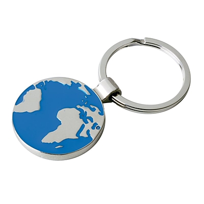 GLOBE RING metal key ring,  silver/blue