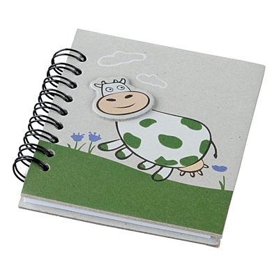 FUNNY COW notebook with lined pages 87x97 / 100 pages,  green/grey